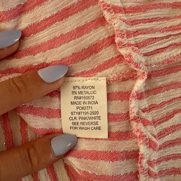 NWT Blue Island Pink White Metallic Striped Off The Shoulder Mini Dress Size S - Picture 6 of 11
